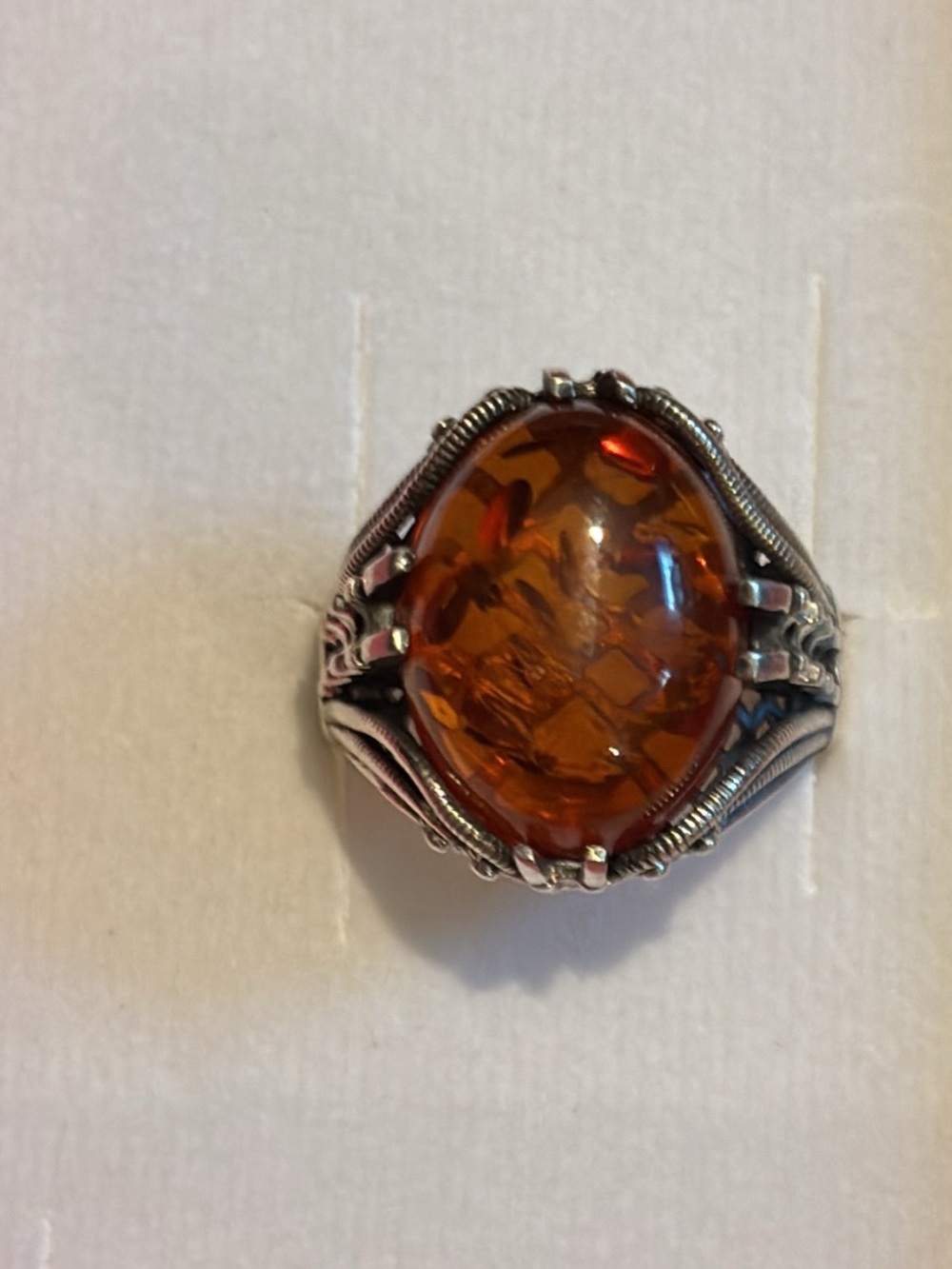 Sterling Silver Amber man’s  Ring  size 12- Warm Honey Orange